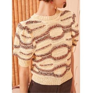 NWOT Ulla Johnson Short Puff-Sleeve Crochet Knit Alba Sweater Top